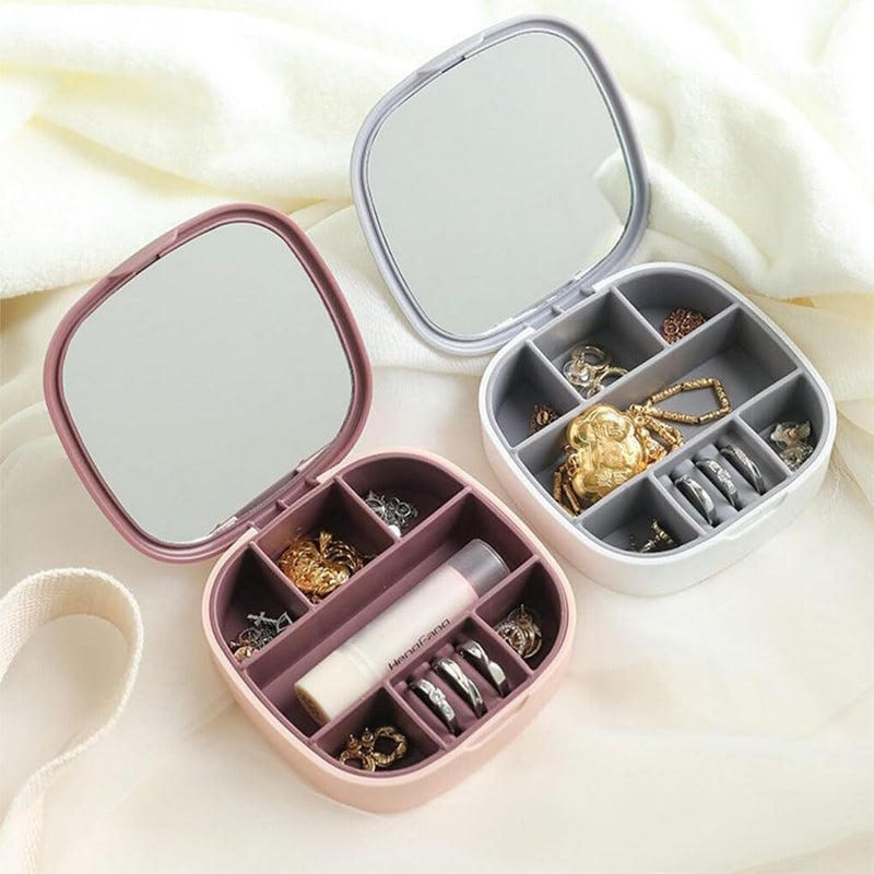 Portable Travel Jewelry Organizer with Mirror - Small and Stylish Accessories Organizer (10x10cm) for Earrings, Rings, Necklaces, Durable and Dust-Proof Design White - Image 4
