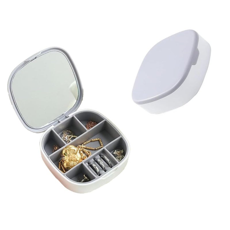 Portable Travel Jewelry Organizer with Mirror - Small and Stylish Accessories Organizer (10x10cm) for Earrings, Rings, Necklaces, Durable and Dust-Proof Design White - Image 1