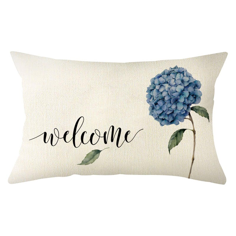Ogiselestyle Watercolor Hydrangea Welcome Throw Pillow Cover 12 x 20 Inch Spring Summer Floral Cushion Case for Sofa Couch