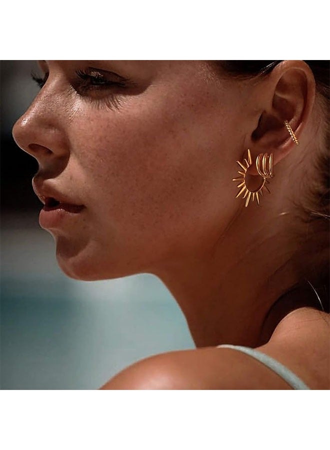 ميفيكو نساء, أقراط ذهبية, مثقوبة, ملفوفة حول الأذنين, صناعة يدوية عيار 14 قيراط الذهب هيبوالرجينيك, واحد / زوج - يباع مفرد/مزدوج - Image 2