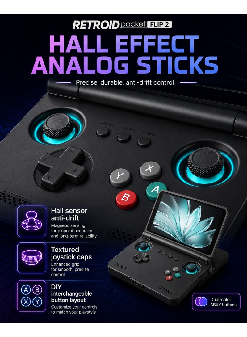 جيب الرجعية جهاز ألعاب Retroid Pocket Flip 2 المحمول، شاشة AMOLED مقاس 5.5 بوصة بدقة 1080 بكسل، معالج Snapdragon 865، عصي تحكم بتقنية Hall Effect، نظام Android 13، بطارية 5000 مللي أمبير، جهاز ألعاب محمول، أسود GC - Image 4