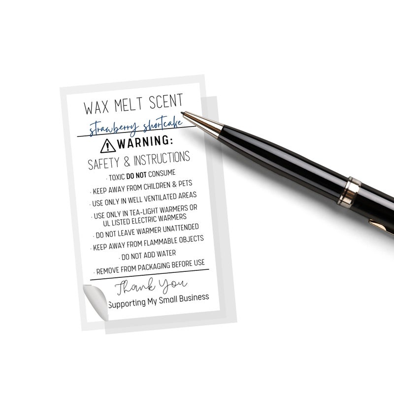 Wax Melt Scent Safety Sticker 30 Pack Sticker Size 2x35 inches Adhere to Wax Melt Package and Write in Scent
