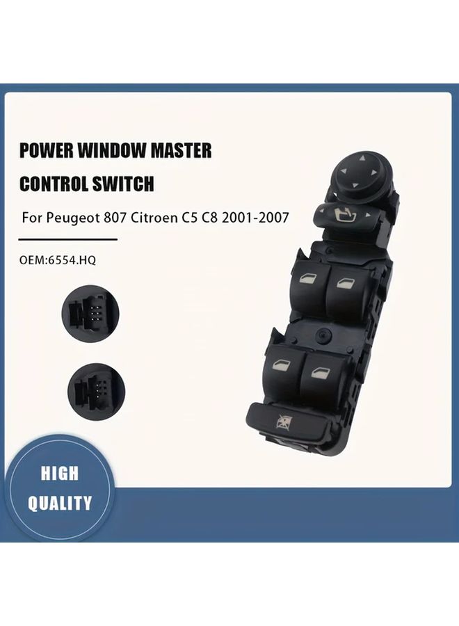 Left Side Main Window Driver Switch Compatible With 807 C5 C8 2001 2007 Plug And Play Direct Replacement Part 6554 HQ 6 Plus 3 Pins Black Durable ABS PP Plastic Vehicle Window Control Component - Image 4
