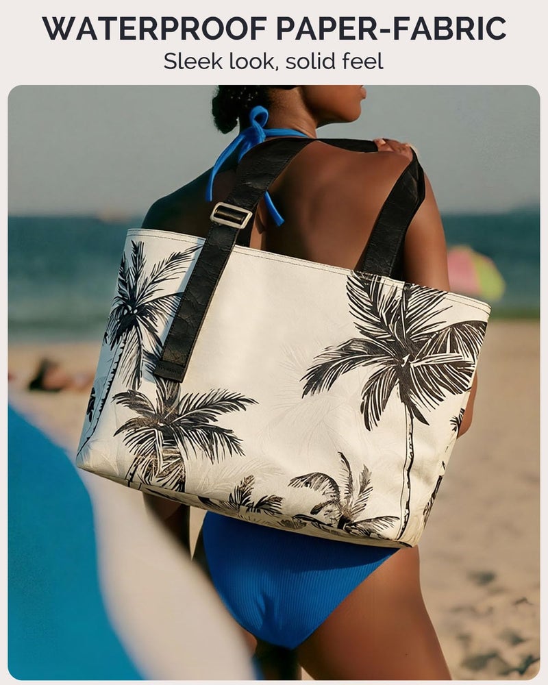 HOMESPON Large Waterproof Beach Bag for Women Pool Bags with Wet Compartment Lightweight Tote for Work Travel Weekends(Coconut Palm) - Image 3