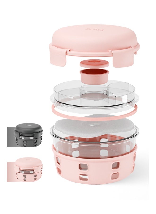 BEOLA Lunch Box, Food Container with Ice Pack, Sauce Cup, 3 Compartment Tray, Borosilicate BPA Free Glass Salad Bowl with Silicone Protection, Freezer, Dishwasher, Microwave Safe, 950ml(Blush Pink)  - Image 1
