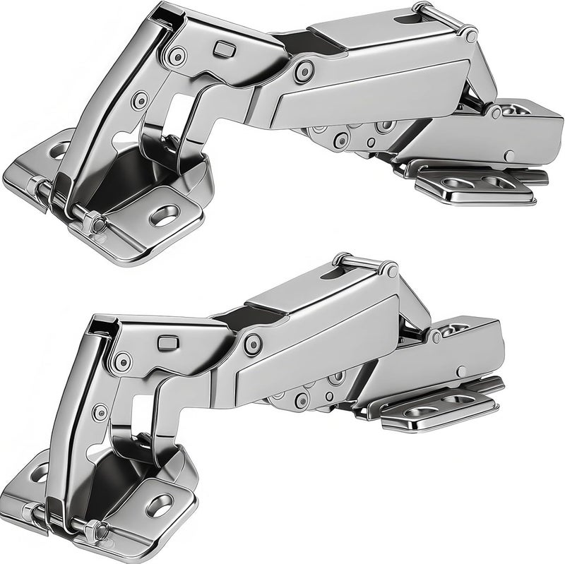 TamBee 175 Degree Hinges Frameless Cabinet Doors Hinges 48mm Concealed Hydraulic Adjustable Soft Closing Nickel-Plated Steel Buffer Dampers for Kitchen Corner,1 Pair/2Pcs (Full Overlay) - Image 1