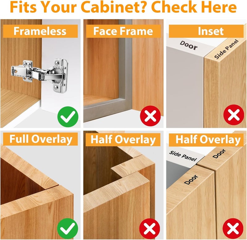 TamBee 175 Degree Hinges Frameless Cabinet Doors Hinges 48mm Concealed Hydraulic Adjustable Soft Closing Nickel-Plated Steel Buffer Dampers for Kitchen Corner,1 Pair/2Pcs (Full Overlay) - Image 4