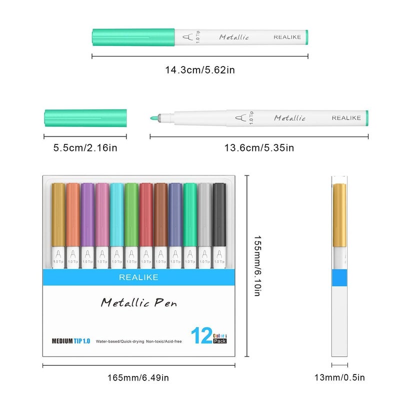 REALIKE Metallic Pens Compatible with Cricut Maker 3/Maker 4/Maker/Explore 3/Explore 4/Air 2/Air, Multicolor Marker Pens Set of 12 Pack Drawing Coloring Pens Compatible with Cricut Machine (1.0 Tip) - Image 4