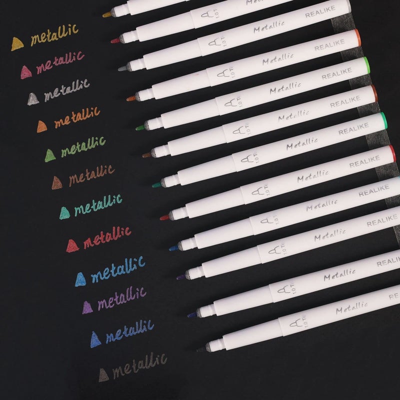 REALIKE Metallic Pens Compatible with Cricut Maker 3/Maker 4/Maker/Explore 3/Explore 4/Air 2/Air, Multicolor Marker Pens Set of 12 Pack Drawing Coloring Pens Compatible with Cricut Machine (1.0 Tip) - Image 3