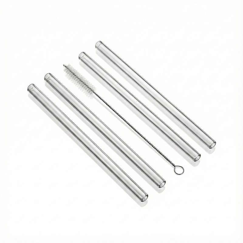 20cm Reusable Glass Straws with Brush – 4-Piece Drinking Set for Juices, Coffee, Cocktails – Durable Borosilicate Food Safe, Taste-Free - Image 2