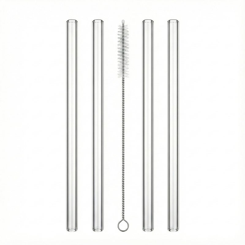 20cm Reusable Glass Straws with Brush – 4-Piece Drinking Set for Juices, Coffee, Cocktails – Durable Borosilicate Food Safe, Taste-Free - Image 1
