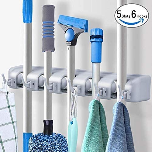 SEASPIRIT Plastic Multipurpose Wall Mounted Magic Holder 5 Slot Broom Holder and Mop Organizer Storage 5 Position 6 Hooks for Kitchen GardenMulticolor - Image 4