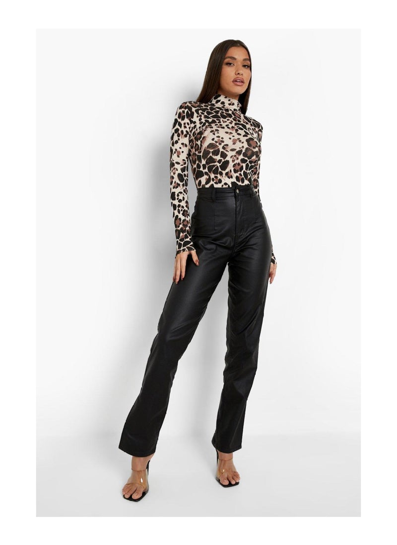 boohoo - Leopard High Neck Bodysuit - Image 1