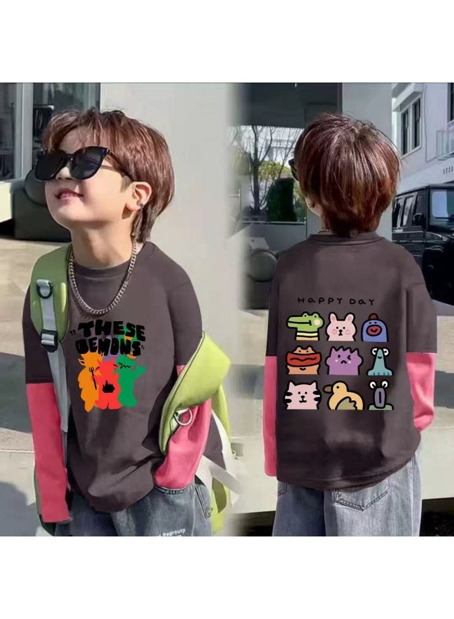 Pure Cotton Children's Long-sleeve T-shirt, Spring And Autumn Korean Style Trendy Cartoon Melade Base Shirt For Older Children, Popular For Outdoor Wear - Image 1