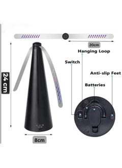 Scrolls Fly Repellent Fan for Tables - USB or AA Battery Powered - Fly Swatter for Indoor/Outdoor Dining Or Food at Parties, Restaurants, Fly Spinner, Keep Flies Away with Holographic Blades (Black - 2 Pack) 8.2X8.2X24CM  - Image 2