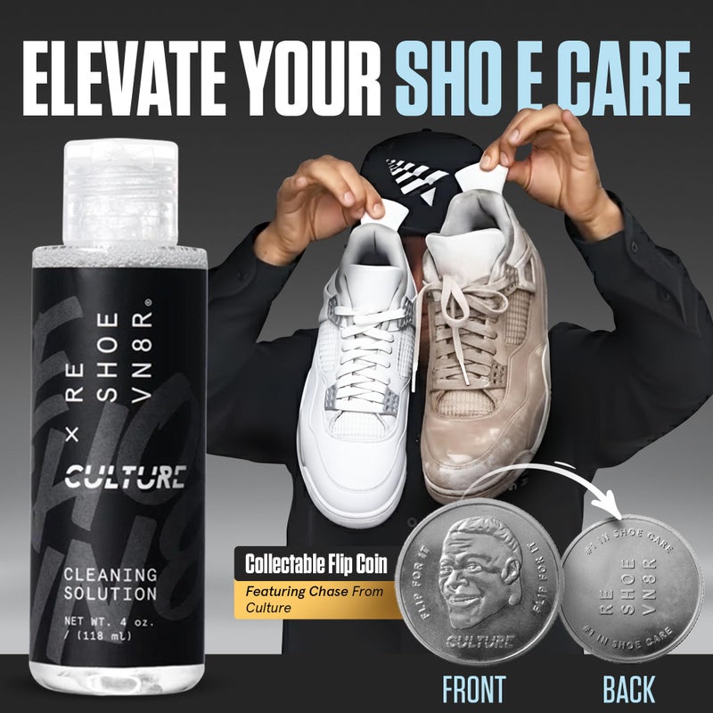 RESHOEVN8R x Culture Shoe Cleaning Kit with Collectible Coin - Sneaker Cleaner Set for Mesh, Canvas, Suede, Knit, Leather Shoes - 4oz Shoe Cleaner Solution, Brush, Sneaker Wipes, Microfiber Towel - Image 5