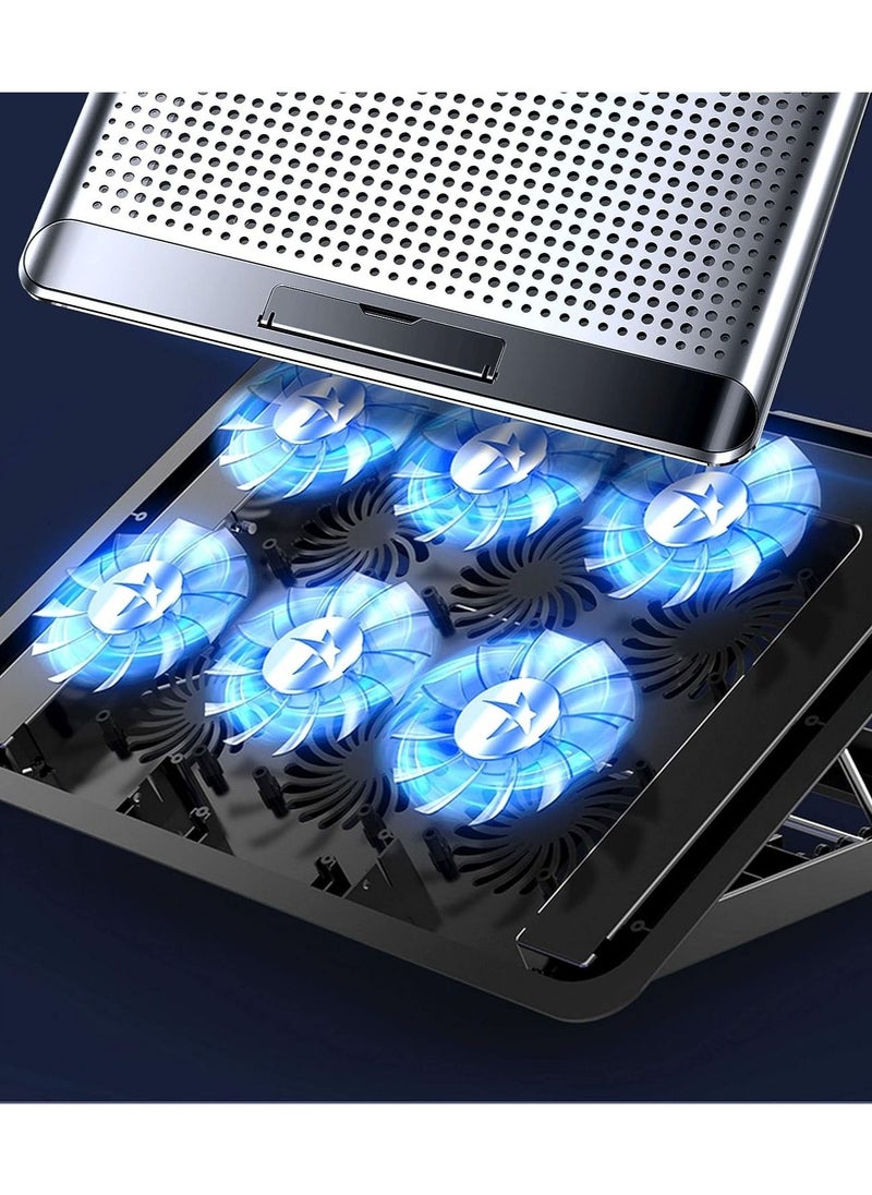 mc - Q5 Aluminum Laptop Cooling Stand 6 Fans - Speed Control With LCD Display - 5 Level Adjustable Height - Support Laptop Up to 17 Inch - Image 1