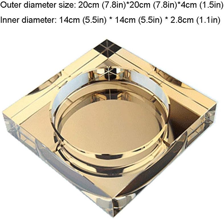 Ash Tray/Ashtray Square Glass Ashtray Crystal Ashtray Fashion Personality Gift Practical Large Boutique Ashtray Golden Large 7.8 Inches Ashtrays for Cigarettes (Color : Clear) - Image 4