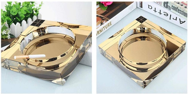 Ash Tray/Ashtray Square Glass Ashtray Crystal Ashtray Fashion Personality Gift Practical Large Boutique Ashtray Golden Large 7.8 Inches Ashtrays for Cigarettes (Color : Clear) - Image 5
