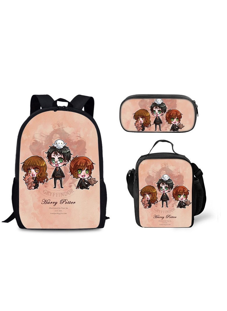 SKT Shiketro Harry Potter Magic Academy Printed Schoolbag Student Schoolbag Cartoon Backpack Backpack 29*16*42CM + Shoulder Bag 19*6*23CM + Pen Bag 24*7*11CM Three-piece Set  - Image 1