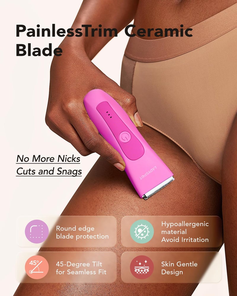 MANSPOT Bikini Trimmer for Women, LADYSPOT™ Lady Shavers for Women Rechargeable Bikini Shaver for Pubic Hair with 3 Guards and Hypoallergenic Ceramic Blade, Wet/Dry Lady Razors for Body, Legs, Bikini (Rosy Red) - Image 2
