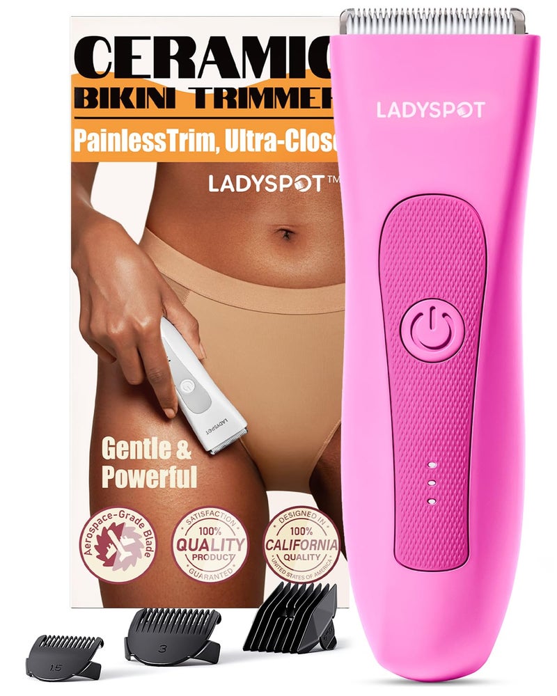 MANSPOT Bikini Trimmer for Women, LADYSPOT™ Lady Shavers for Women Rechargeable Bikini Shaver for Pubic Hair with 3 Guards and Hypoallergenic Ceramic Blade, Wet/Dry Lady Razors for Body, Legs, Bikini (Rosy Red) - Image 1
