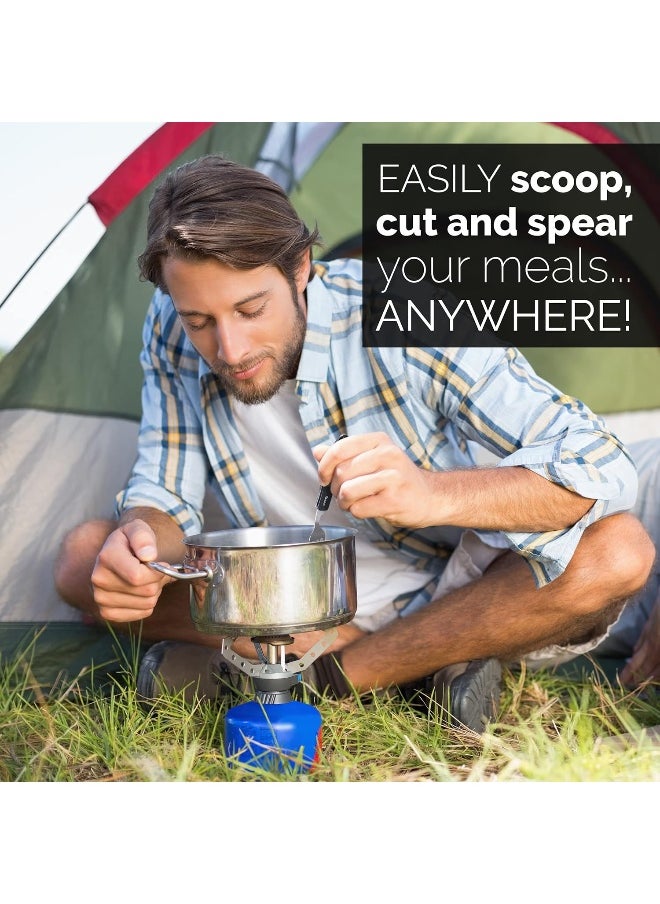Orblue 4-in-1 Camping Utensils, 2-Pack - Portable Stainless Steel Spoon, Fork, Knife & Bottle Opener Combo Set -