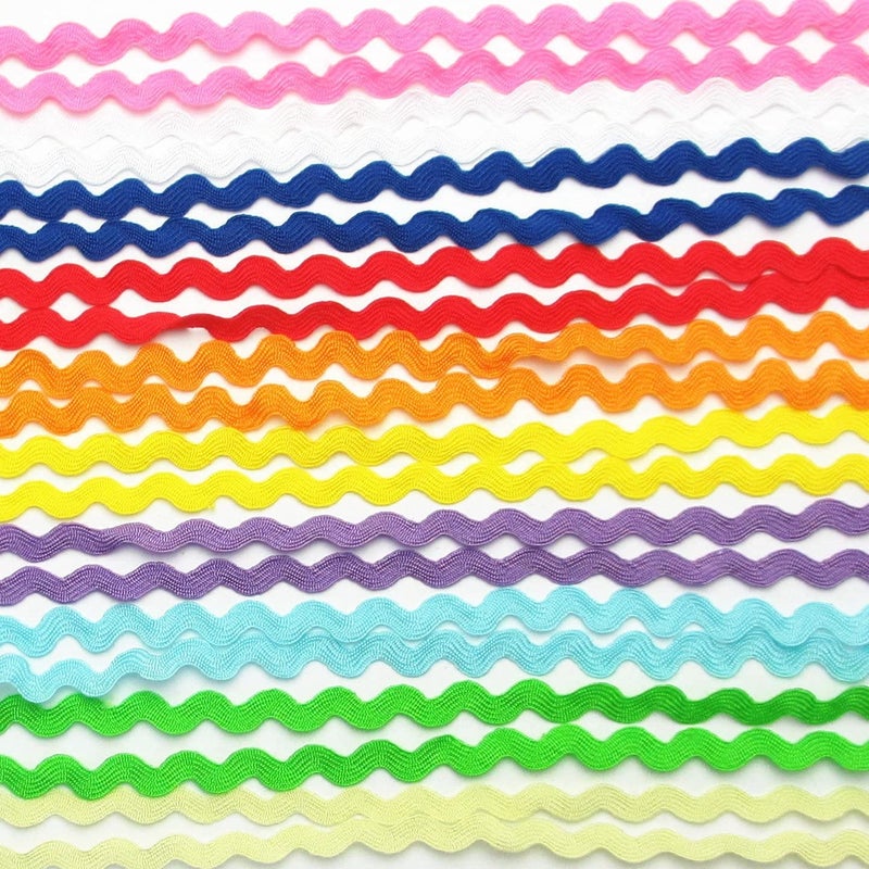 Dandan DIY 50yards MultiColors Colorful 5mm Wave Bending Fringe Trim Ribbon for Clothes Dress Sewing Flower Making Home Party Wedding Decoration Lace Ribbon Craft Supply