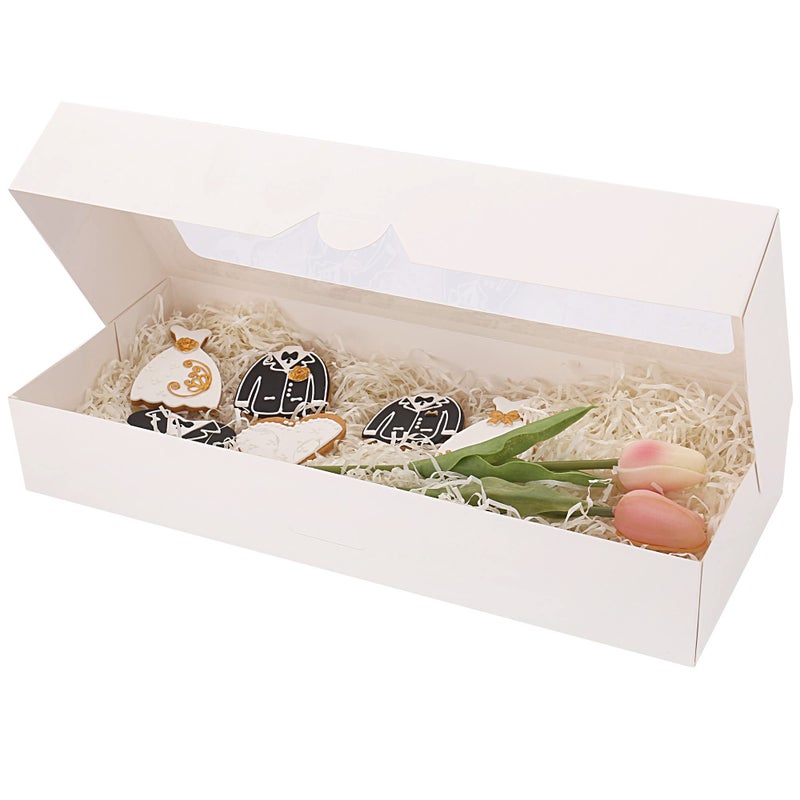 RIFMEAE 20-Pack 16" x 6.5" x 2.5" Cookie Boxes with Window, White Bakery Boxes, Strawberry boxes, Long Treat Boxes for Strawberries and Pastries - Image 3