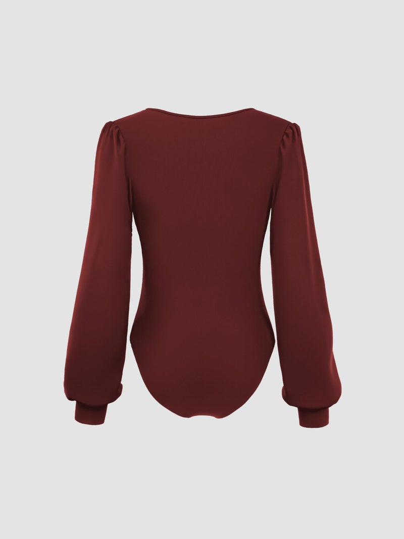 CIDER Long Sleeve Body Suits Womens V Neck Bodysuits Ruched Pleated Corset Bodysuit Leotard Trendy: Red, XS - Image 3