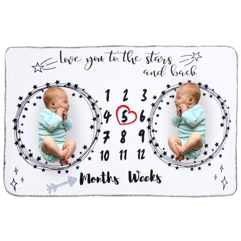 InnoBeta Baby Monthly Milestone Blanket Flannel Plush Newborn Infant Photo Blanket for Pictures Photography for Newborn Boys Girls New Mom Gifts TwinsWhite 39x 59