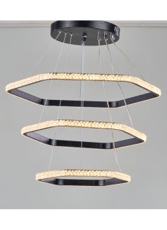 NAGAFA SHOP Modern LED Chandelier, Hexagonal Three Ring Chandelier for Dining Room, 110W Dimmable Black Modern Chandelier, High Ceiling Pendant Light Fixtures, Adjustable Foyer Chandelier  - Image 1