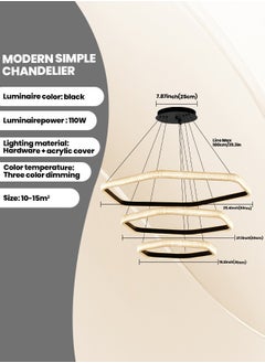 NAGAFA SHOP Modern LED Chandelier, Hexagonal Three Ring Chandelier for Dining Room, 110W Dimmable Black Modern Chandelier, High Ceiling Pendant Light Fixtures, Adjustable Foyer Chandelier  - Image 5