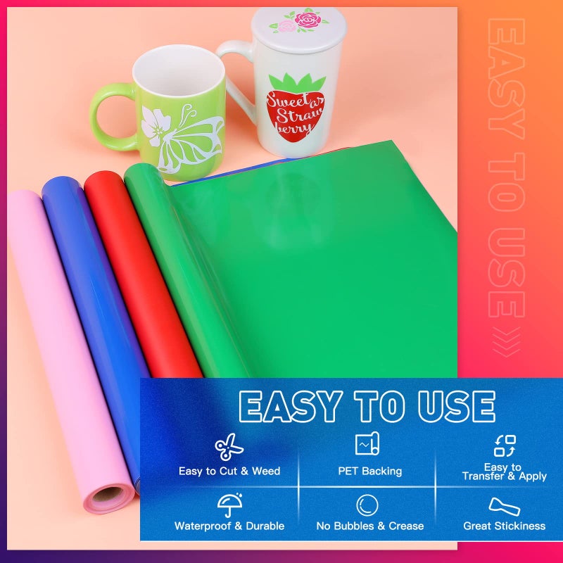 HTVRONT فيلم فينيل دائم وردي من HTVRONT لآلة كريكت، لفائف فينيل دائم وردي - 12" × 11 قدم لفافة فينيل لآلة كريكت، سيلويت، كامي، لافتات، ألبومات، حرف، قواطع (وردي لامع) - Image 3
