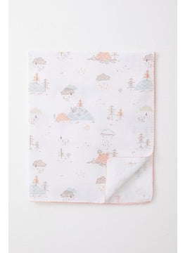 Breeze Newborn Baby Muslin Blanket Spring Themed Cloud Pattern Ecru  - Image 1