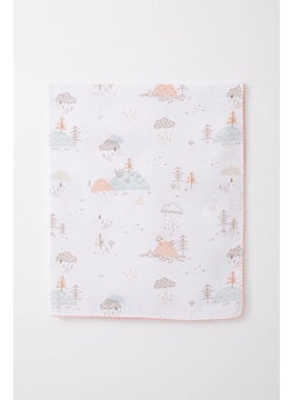 Breeze Newborn Baby Muslin Blanket Spring Themed Cloud Pattern Ecru  - Image 2