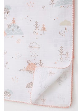 Breeze Newborn Baby Muslin Blanket Spring Themed Cloud Pattern Ecru  - Image 3