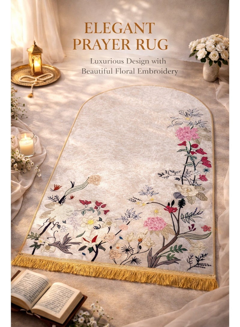 Luxury Embroidered Prayer Mat for Women – Elegant Arch-Shaped Islamic Sajada with Floral Embroidery, Soft Plush Velvet Texture, Premium Lightweight Design for Daily Salah & Ramadan Gifts – Ideal Muslim Prayer Rug for Ladies, Home, Mosque, Travel, and Special Occasions – High-End Floral Musalla for Muslim Women - Image 1