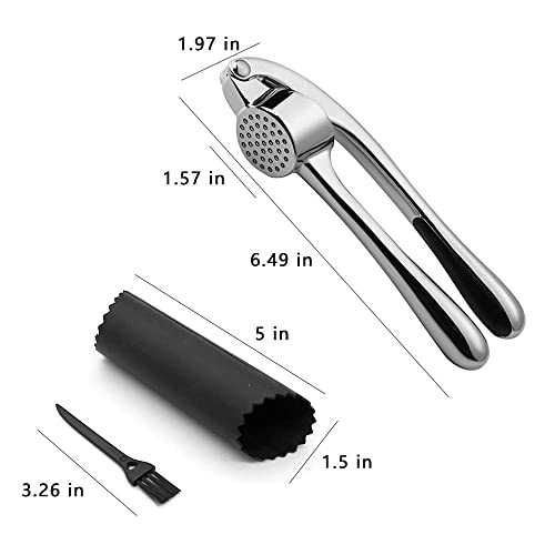 Lechay Garlic Press, Stainless Steel Garlic Press Tool with Cleaning Brush and Silicone Garlic Peeler 3 Pcs by Lechay - Image 2