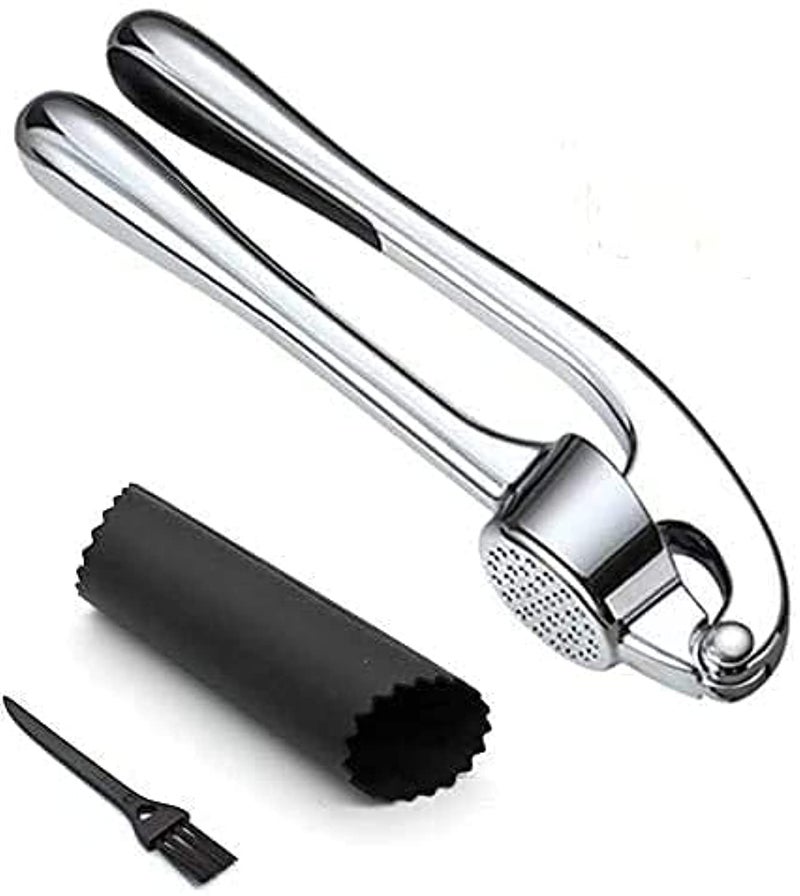 Lechay Garlic Press, Stainless Steel Garlic Press Tool with Cleaning Brush and Silicone Garlic Peeler 3 Pcs by Lechay - Image 1