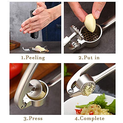 Lechay Garlic Press, Stainless Steel Garlic Press Tool with Cleaning Brush and Silicone Garlic Peeler 3 Pcs by Lechay - Image 5