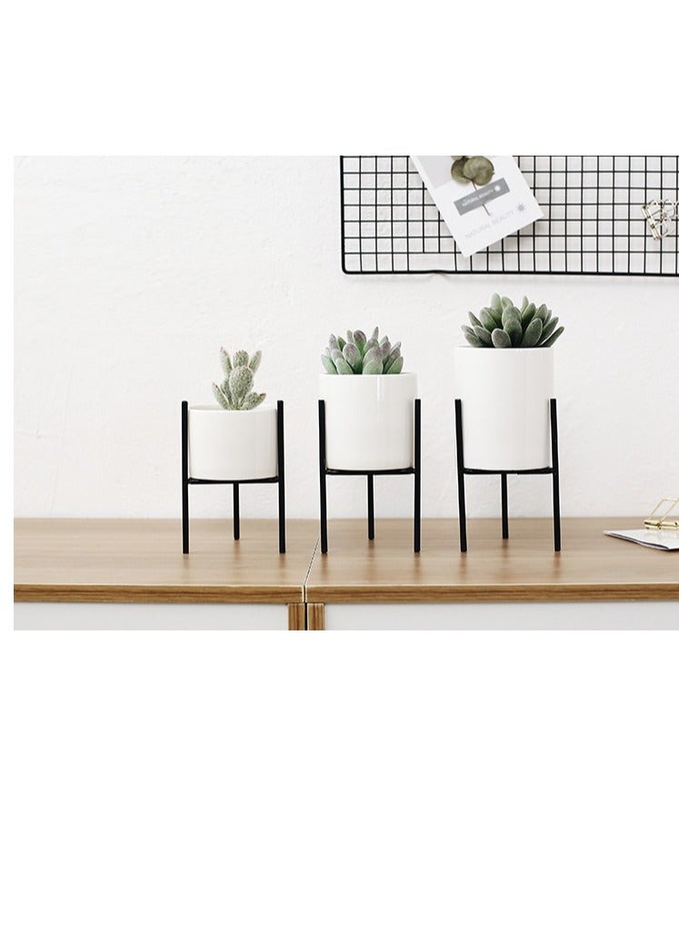 Bluejw 2-Piece Creative Ceramic Metal Holder Plant Vases With Flower Pot Rack Stand Set - Image 4
