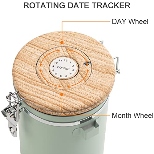 TEDSWAIT Coffee Canisters Airtight Coffee Bean Storage Container Kitchen Stainless Steel Food Storage Container with Scoop Date Tracker & CO2 Valve 61Fl Oz (Green) - Image 4
