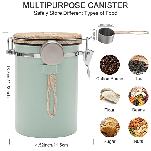 TEDSWAIT Coffee Canisters Airtight Coffee Bean Storage Container Kitchen Stainless Steel Food Storage Container with Scoop Date Tracker & CO2 Valve 61Fl Oz (Green) - Image 3