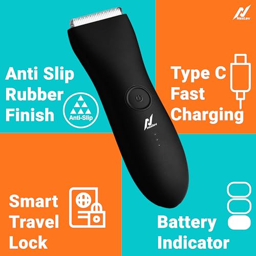 NexLev All in One Body Trimmer for Men | Suitable for Beard, Body, Balls, Pubic Hair, Private Parts | 90 Min Runtime |Type C | IPX 7 Waterproof | No Nicks No Cuts | 2 Safety Combs| Extra Blade | TM-02 - Image 5