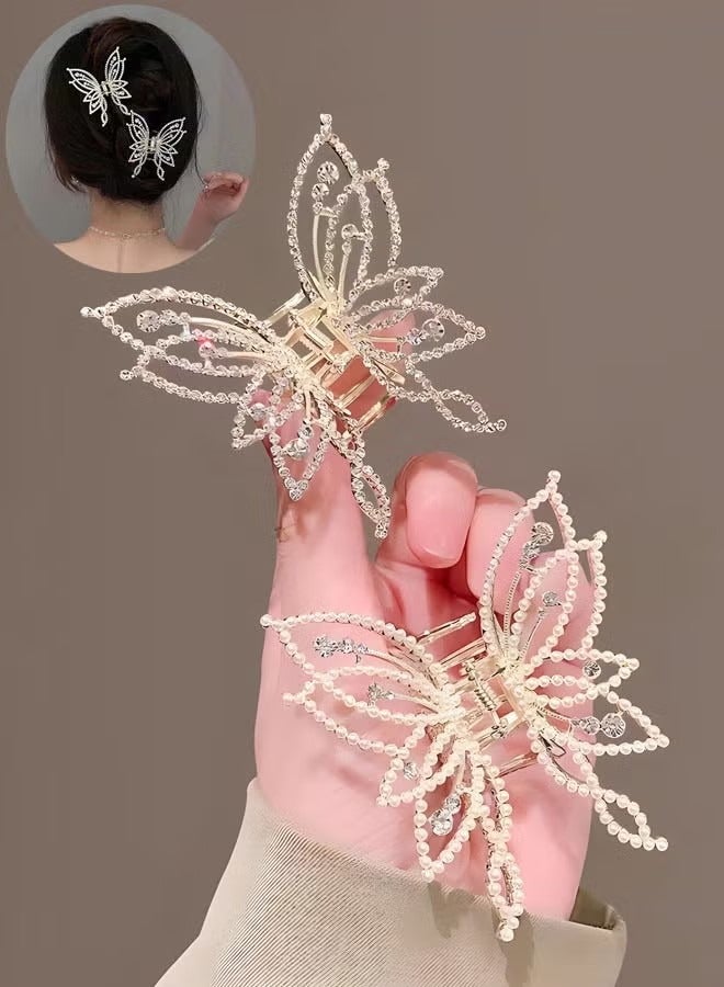Butterfly Pearl Rhinestone Hair Clip for Women Thin Thick Curly Hair，Strong Hold Jaw Clips，Butterfly Hair Clips Suitable For Parties And Festive Occasions - Image 1