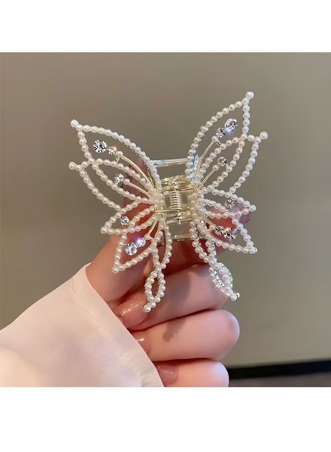 Butterfly Pearl Rhinestone Hair Clip for Women Thin Thick Curly Hair，Strong Hold Jaw Clips，Butterfly Hair Clips Suitable For Parties And Festive Occasions - Image 2