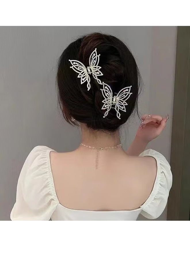 Butterfly Pearl Rhinestone Hair Clip for Women Thin Thick Curly Hair，Strong Hold Jaw Clips，Butterfly Hair Clips Suitable For Parties And Festive Occasions - Image 3