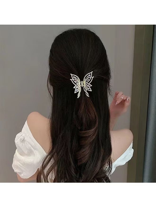Butterfly Pearl Rhinestone Hair Clip for Women Thin Thick Curly Hair，Strong Hold Jaw Clips，Butterfly Hair Clips Suitable For Parties And Festive Occasions - Image 4