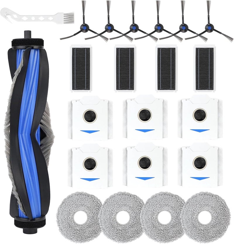 Feilifan 22 قطعة من ملحقات روبوت تنظيف الأرضيات ECOVACS DEEBOT N30 Omni/ N30 PRO OMNI، قطع غيار بديلة: فرشاة رئيسية مزدوجة، فرشاة جانبية، فلتر، وسادة مسح، كيس غبار. - Image 1